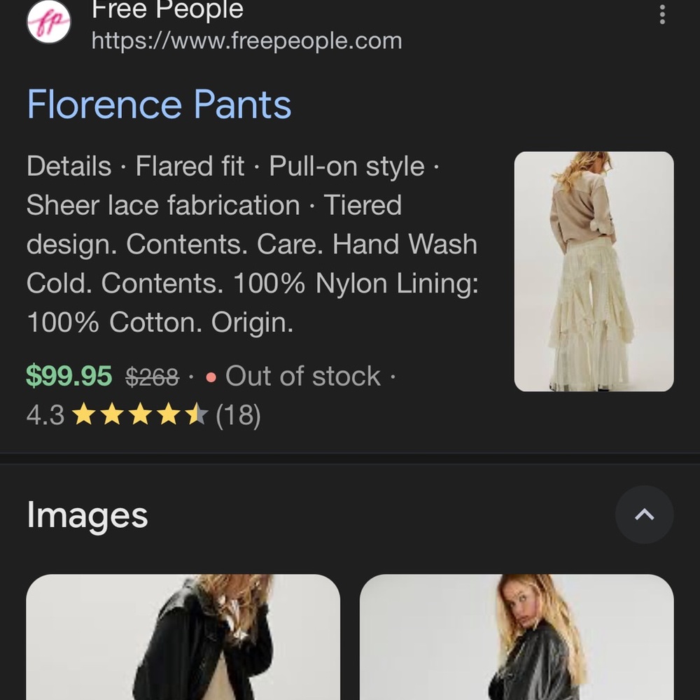 ISO in search of Free People Florence Sheer Lace Tiered Pants or skirt